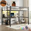 Metal Full Size Loft Bed with Power Outlet and LED Lighted, Space-Saving, Noise Reduced, Black