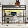 Metal Full Size Loft Bed with Power Outlet and LED Lighted, Space-Saving, Noise Reduced, Black