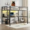 Metal Full Size Loft Bed with Power Outlet and LED Lighted, Space-Saving, Noise Reduced, Black