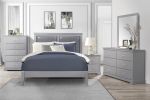 Classic Gray Finish Queen Size Panel Bed Upholstered Headboard Wooden Bedroom Furniture 1pc