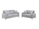 Elegant 2pc Sofa Set Light Gray Burlap Like Fabric Sofa Loveseat w Pillows Cozy Design Plush Couch Living Room