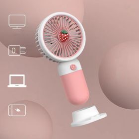 1 Pcs Handheld Fan Mini Personal USB Fan With Bracket; Rechargeable; Cute Flower Fruit Shape Portable Hand Held Fan; Table Fan For Cooling For Girls W (Color: Pink Strawberry)