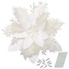 12pcs Christmas Glitter Artificial Poinsettia Flowers Christmas Tree Flowers Hanging Ornaments Party Decoration With Stems Clips